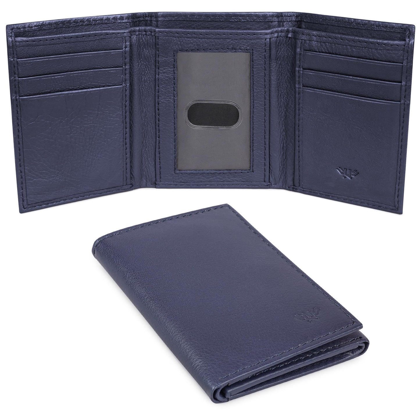 LushLuxeoria Full Grain Genuine Leather Wallet for Men, Handcrafted Travel Wallet, Minimalist Slim Trifold Wallet, Anti-Theft RFID Blocking Wallet - Tri-fold - Navy
