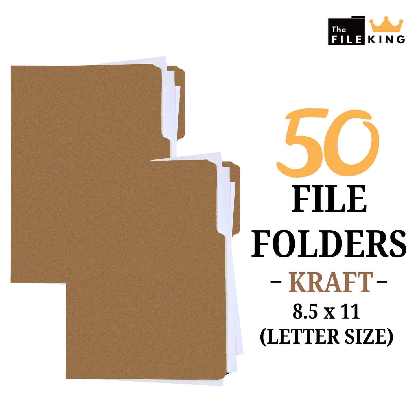 The File King Kraft File Folder with Dual 2" Fasteners | Letter Size - Box of 50 | 1/3 Top Tab | Heavyweight Filing Solution for Patient Charts, Legal Documents, Records | Made in USA