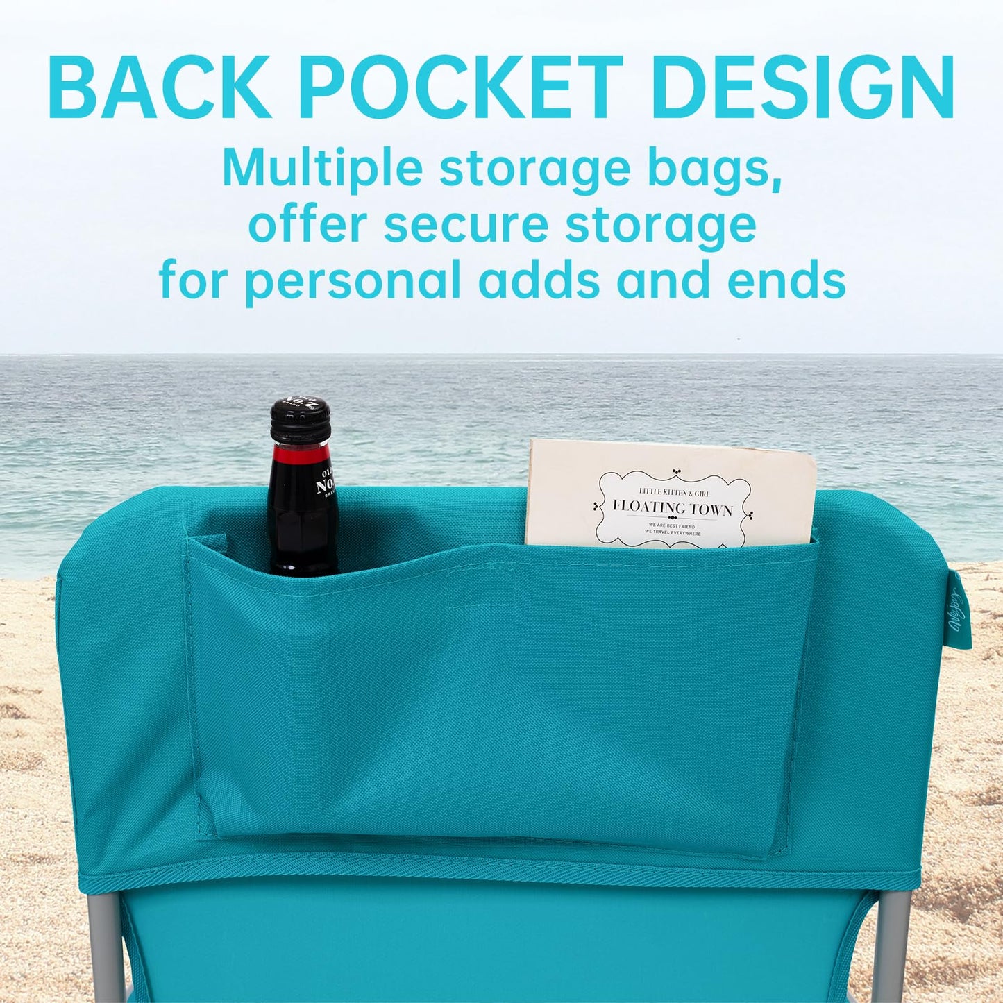 #WEJOY Folding Beach Chair for Adults, Lightweight Beach Chair with Shoulder Straps, High Back Camping Chairs with Hard Armrest, Supports 300lbs for Outdoor Lawn Concert (Cyan)