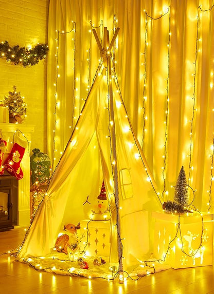 Minetom Christmas Lights, 128ft 400 LED Outdoor Christmas Tree Lights with Remote, 8 Modes String Lights Plug-in Mini Xmas Tree Lights with Timer for Outside Party Decor, Warm White