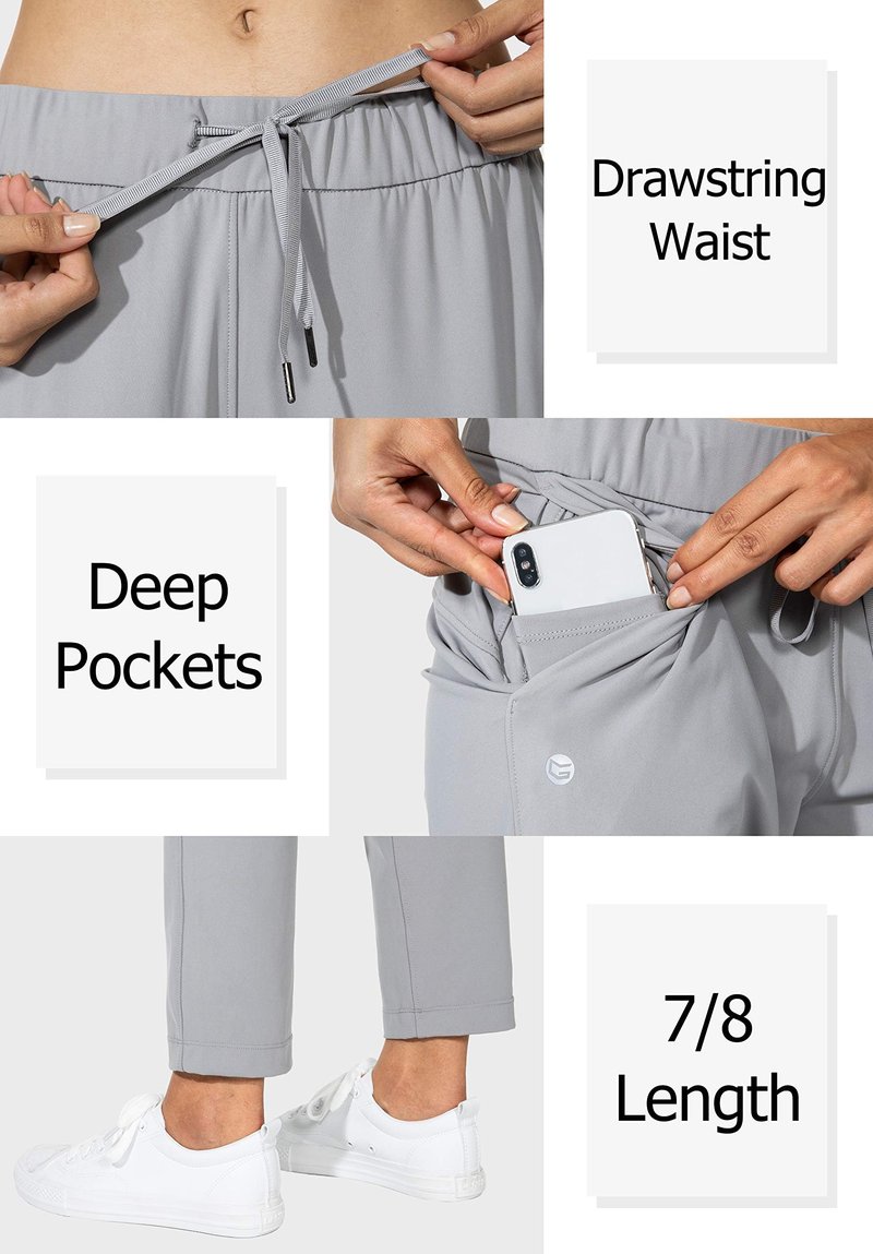 G Gradual Women's Pants with Deep Pockets 7/8 Stretch Sweatpants for Women Athletic, Golf, Lounge, Work (Light Grey, Medium)