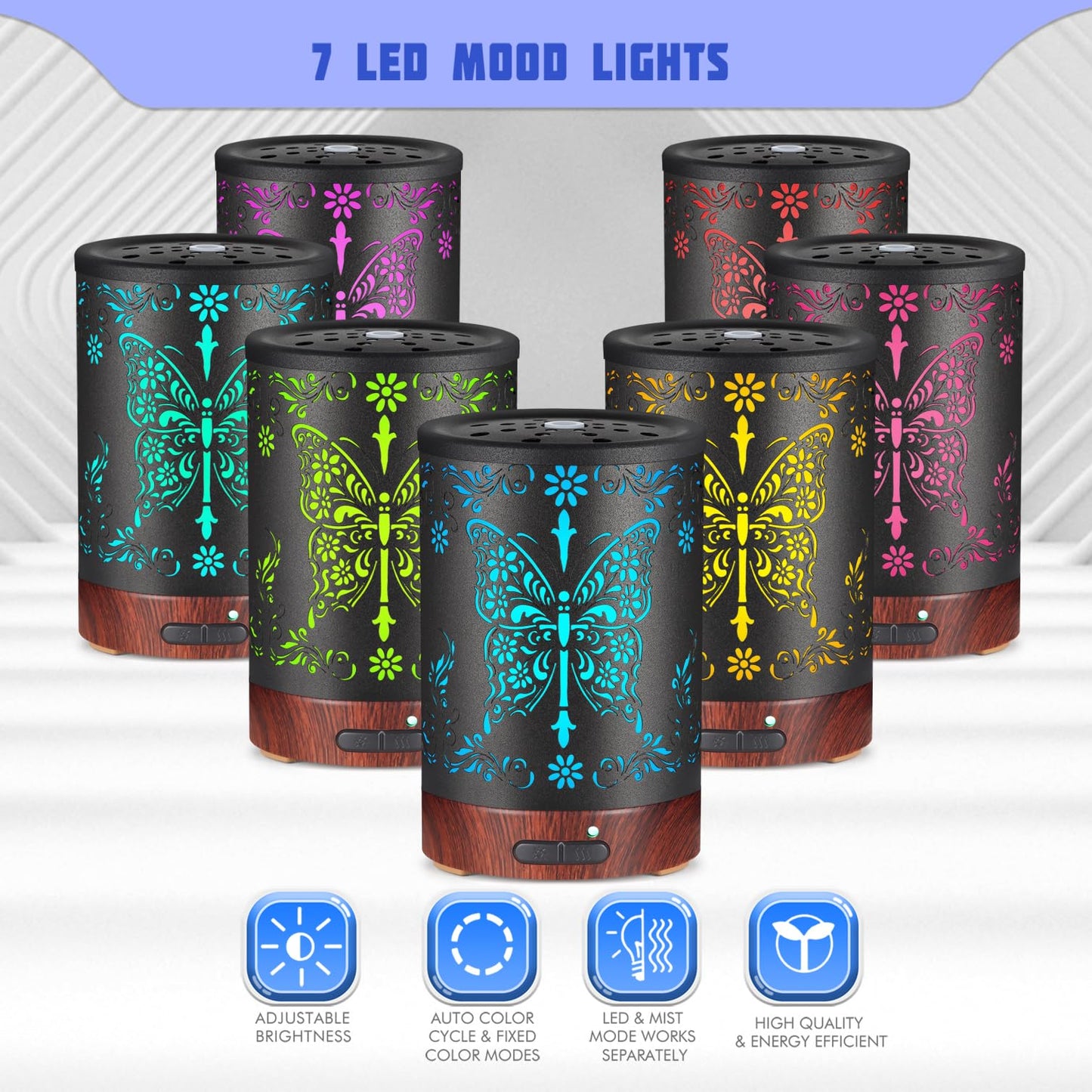 Essential Oils Diffuser,Aromatherapy Diffuser,Birthday for Women Mom Grandma,Metal Cool Mist Humidifier with 7 Colors Lights Waterless Auto Off Air Diffusers (Dragonfly)