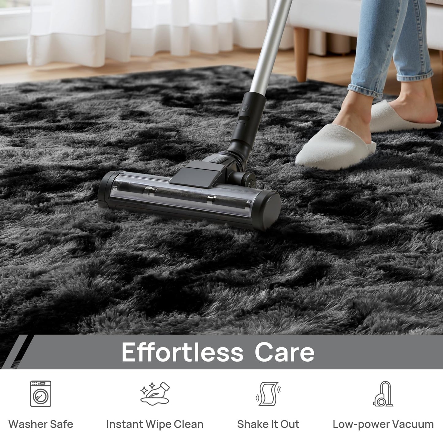 Deerhoo Shag Area Rug, 4 X 6 Tie-Dyed Plush Fuzzy Rugs for Living Room, Ultra Soft Fluffy Furry Rug for Bedroom, Indoor Carpet Nursery Rugs for Kids Room Home Decor, Dark Grey