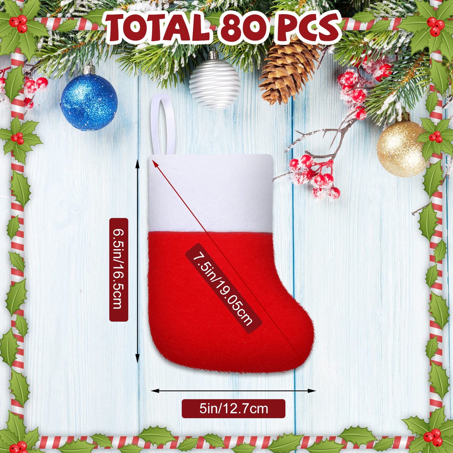 Leitee 50 Pcs Christmas Mini Red Stockings Felt Fabric Christmas Stockings Gift Card Tree Holder Small Socks Decoration Plain Holiday Stockings for Xmas Party Gifts Ornaments