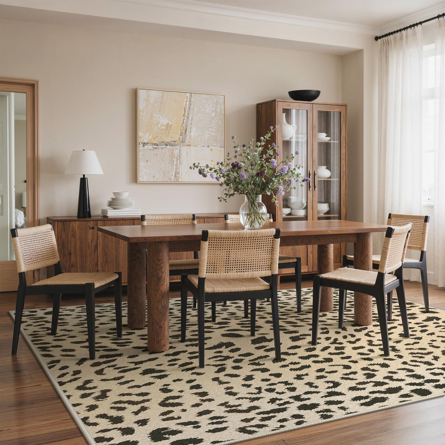 Bavni 8x10 Leopard Area Rugs for Living Room, Machine Washable Animal Rug Foldable Ultra-Thin Indoor Non Slip Brown Carpet Print Mat,Bedroom Dining Room Home Office,Leopard