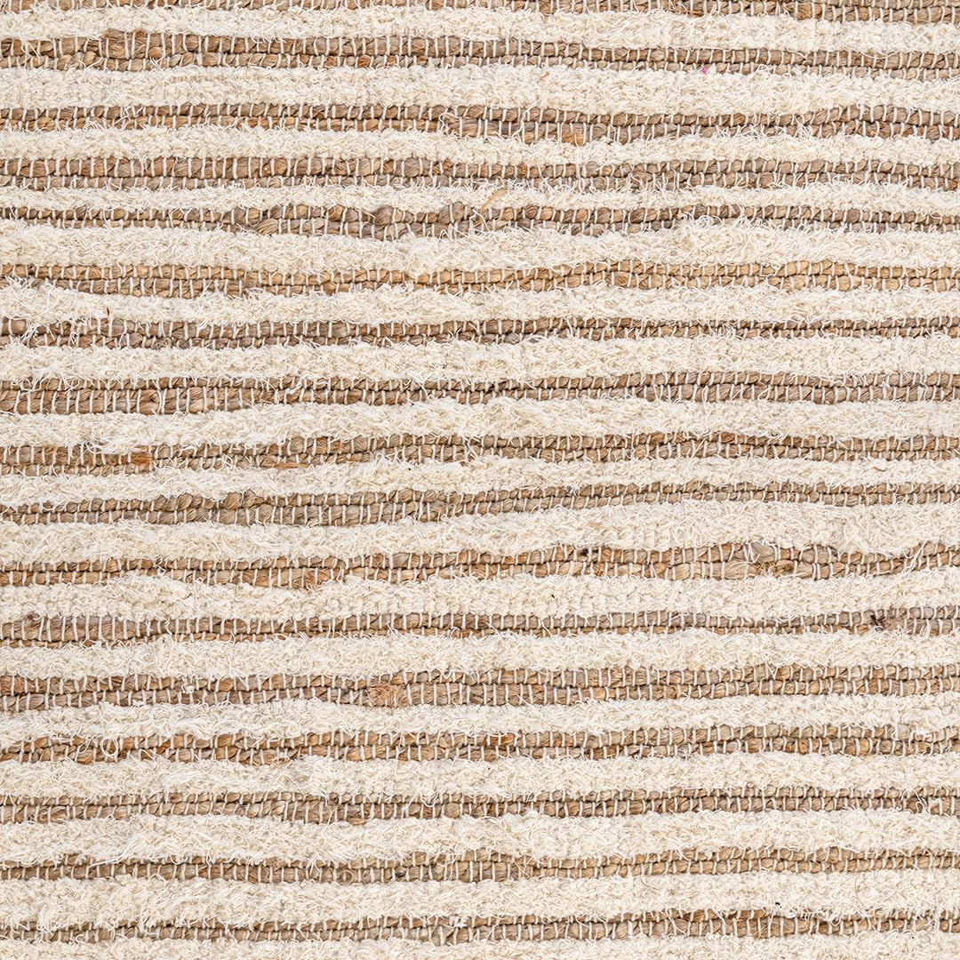 HOMEMONDE Jute Cotton Area Rug 5x8 ft Large Rectangle Hand Woven Natural Farmhouse Rugs for Living Room, Bedroom, Kitchen, High Traffic Area - Rustic Vintage Bohemian (Natural Offwhite)