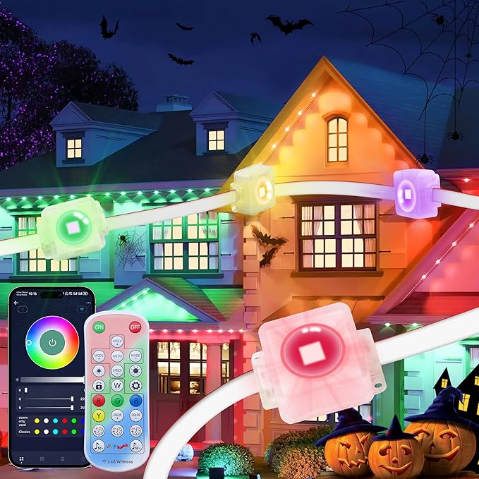 Smart RGB&IC Permanent Outdoor Lights, 50ft with 30 LED Eaves Light, Daily and Accent Lighting, 212 Scene Modes, Alexa & Google Assistant Compatible, Daily Party Halloween Christmas House Decor