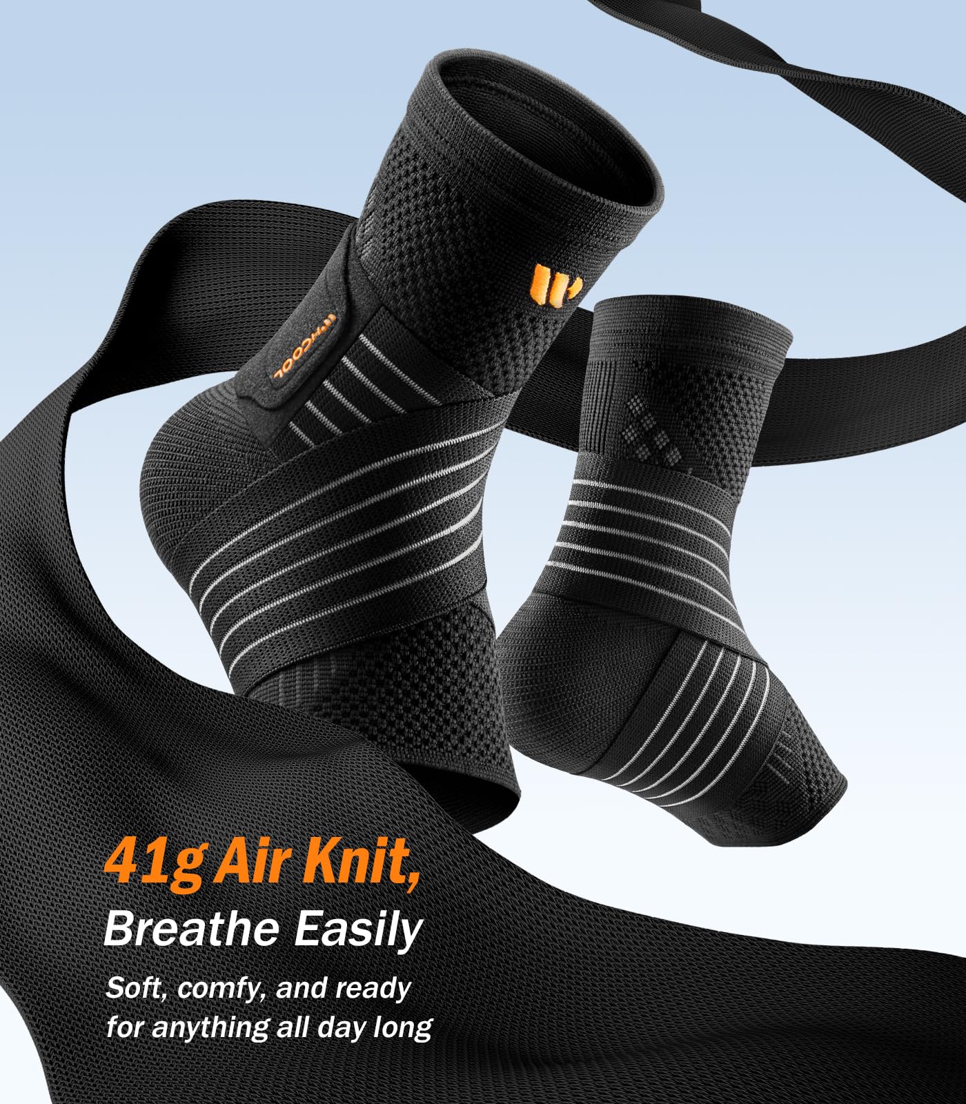 WHCOOL Low-Profile Ankle Braces for Women & Men, Customizable Ankle Compression Sleeve w/Wide Strap, Foot Support Wrap for Plantar Fasciitis Pain Relief, Achilles Tendonitis, Sprain, Black, 1 Pair, L