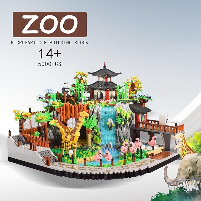 Zoo Micro Building Blocks Set with Giraffe Panda Flamingo 5000PCS for Adults or Teens Ages of 14+ Animals Park DIY Modle Kit in Living Room or Office Decorative Items Collection Model for Lovers