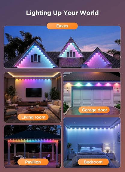 Permanent Outdoor Lights, 200FT with 128 Smart RGBIC LED Lights, DIY Scene Mode, IP68 Waterproof Christmas Light for Daily and Accent Lighting, Outdoor Decor, House Roof, Holiday Decorations