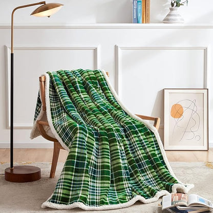 Touchat Sherpa Plaid Throw Blanket(60" X 70", Plaid Green), Fuzzy Fluffy Cozy Soft Blanket, Fleece Flannel Plush Twin Size Microfiber Blanket for Couch Bed Sofa