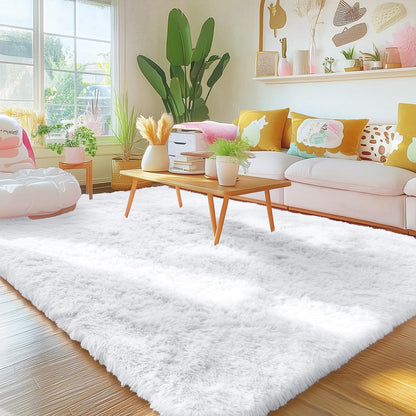OLANLY 5x5 Area Rugs for Living Room Bedroom, Machine Washable Soft Fluffy Shaggy Bedside Rug, Indoor Floor Carpet for Kids Girls and Boys, Dorms, Nursery Rooms, Home Decor Aesthetic, White