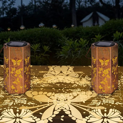 2 Pack Butterfly Solar Lanterns Outdoor Waterproof - Birthday Gifts for Women, Mom, Butterflies Solar Lights Outdoor Hanging Garden Decor for Outside, Patio, Outdoor, Yard, Lawn, Balcony