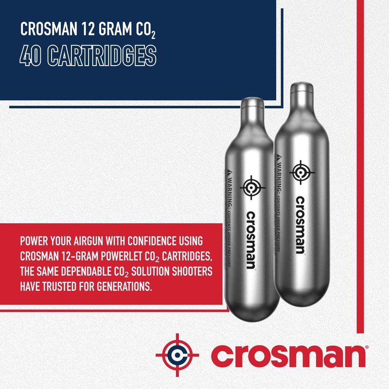 Crosman Powerlet CO2 Cartridges for Air Rifles, Air Pistols & Paintball - Snug Fit, Leak-Free Seal, Durable Metal Construction - Made in USA, Multi-Pack Options