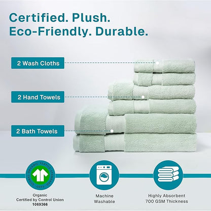 Fabdreams 100% Organic Cotton Bath Towel Set of 6 700 GSM Hotel Premium Plush