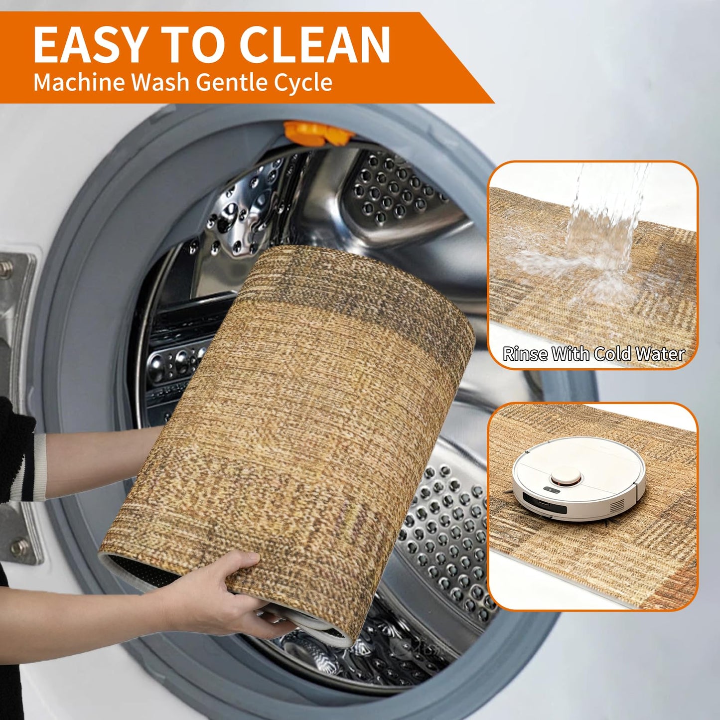 Joomavink Kitchen Rugs and Mats Non Slip Washable of 2 Pieces, Anti Fatigue Runner Rug for Cocina, Front of Sink，Laundry Rooms，Easy to Clean Kitchen Floor Mat Sets.(Yellowish-Brown)