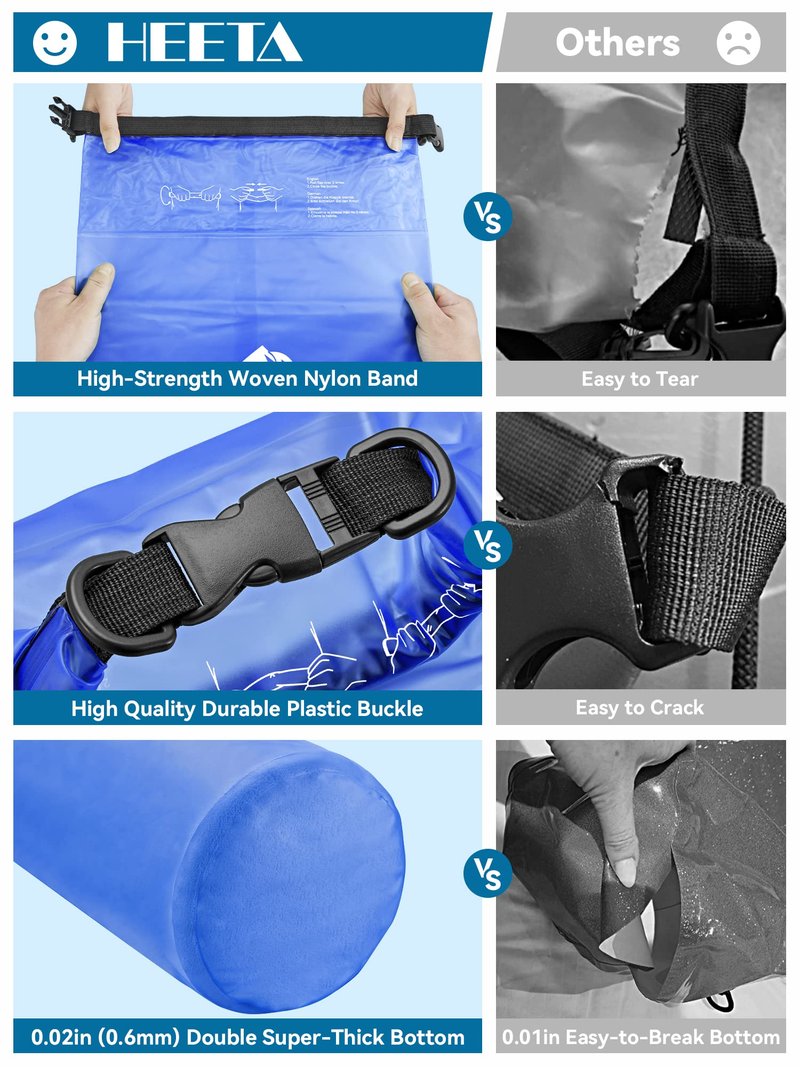 HEETA Dry Bag Waterproof for Women Men, Roll Top Lightweight Dry Storage Bag Backpack with Phone Case for Travel Swimming Boating Kayaking Paddle Board Camping Beach Accessories (Bluish Violet, 20L)