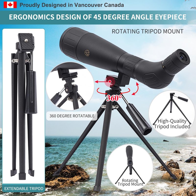 ED 20-60X60 FMC Spotting Scope Compact (Long Range Spotting, Water-Resistant) with Metal Tripod, Carry Bag, Phone Holder (ED 20-60X60)