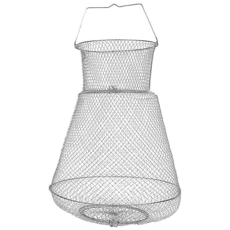 Extra Large Wire Fish Basket, 28X18 inches Fishing Net Cage Collapsible, Crabs Basket Trap Holder for Live Caught Fish, for Seawater, River, and Boat Fishing, Stainless Steel Galvanized, Silver