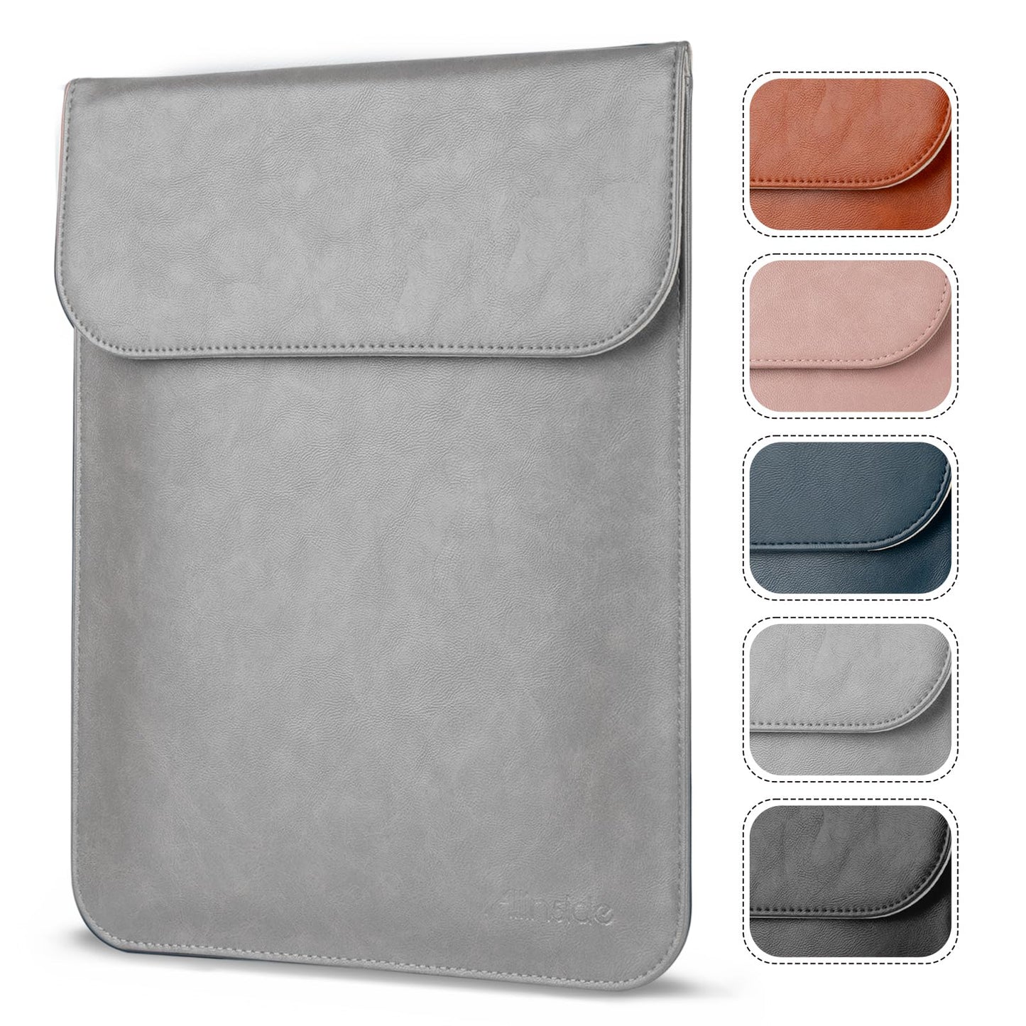 Allinside 15-16 inch Laptop Sleeve Case Compatible with MacBook Pro 16 2021-2026/MacBook Pro 15 2016–2019, Waterproof PU Leather Laptop Sleeve Bag Protective Vertical Case Cover, Gray
