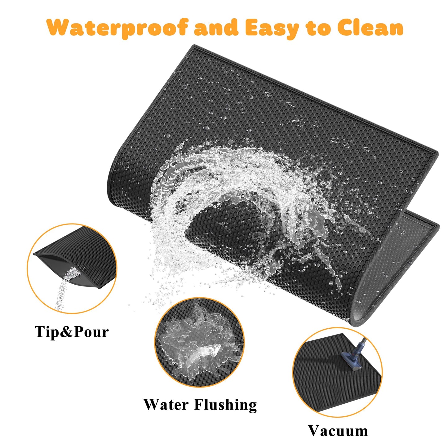 Pieviev 2 Packs Cat Litter Mat Double Layer Waterproof Urine Proof Trapping Mat (30''X24'', Black)