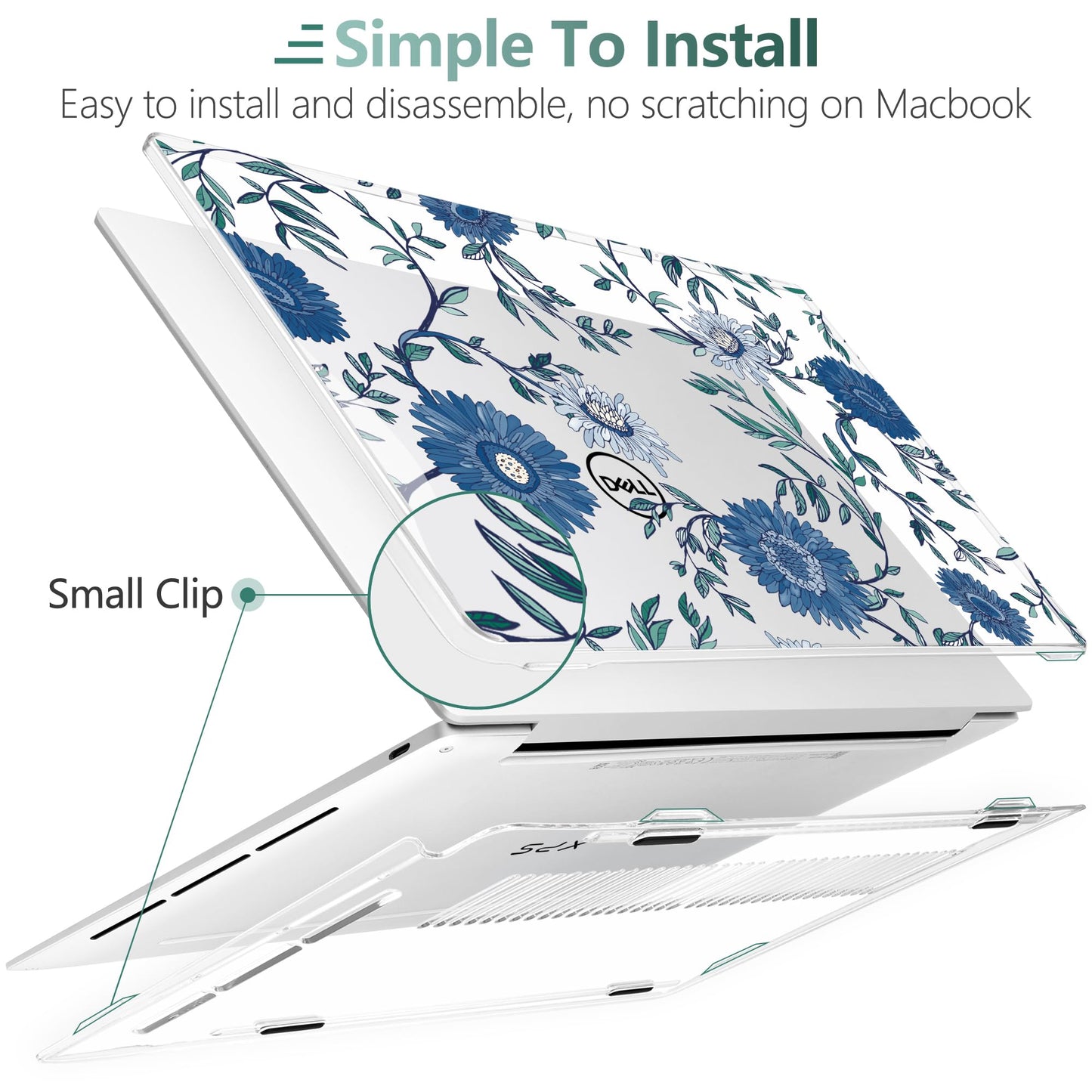 Batianda Case for 2024 Dell XPS 13 Laptop Copilot+ PC 13.4" Display Model Number 9345/9350, Lovely Ultra-Slim Lightweight Scratch-Resistant Hard Cover with Professional Protection, Blue Flowers