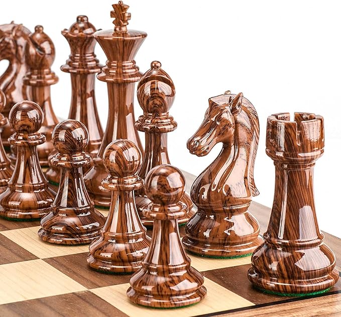 AMEROUS High Polymer Weighted Chess Pieces with 4.25'' King - 2 Extra Queens - Gift Package Standard Tournament Chessmen for Chess Board or Replacement of Missing Pieces (Chess Pieces Only)