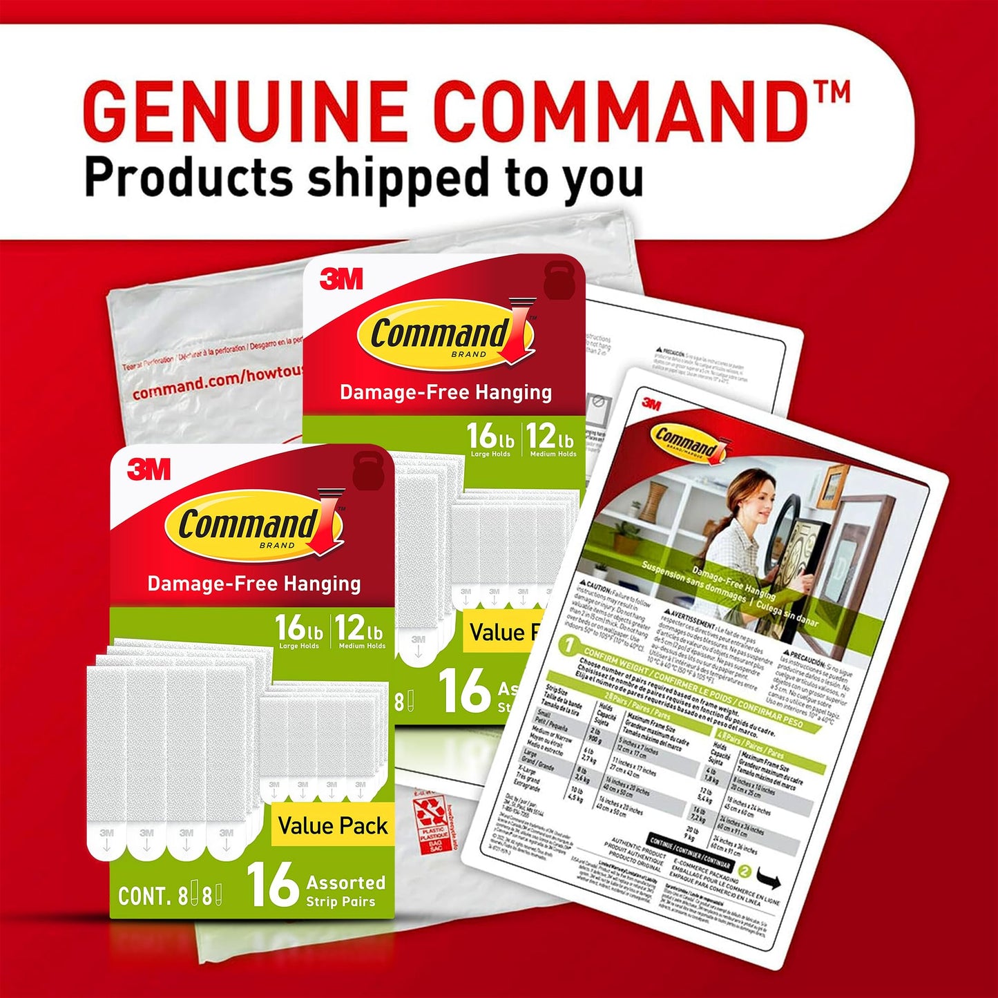 Command Medium and Large Picture Hanging Strips, Damage Free Hanging Picture Hangers, No Tools Wall Hanging Strips for Living Spaces, White, 16 Medium Pairs and 16 Large Pairs (64 Total)