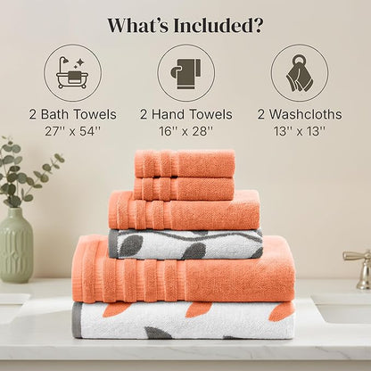 Modern Threads Organic Vines 6-Piece 100% Cotton Towel Set – Yarn Dyed Jacquard
