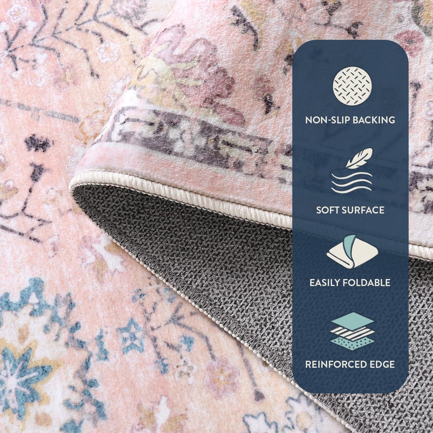 Lahome Flavie Light Pink Boho Rug, 3x5 Machine Washable Area Rugs for Dorm Girls, Soft Floral Small Nursery Pastel Mat, Pink Carpet for Bedroom Kids Room