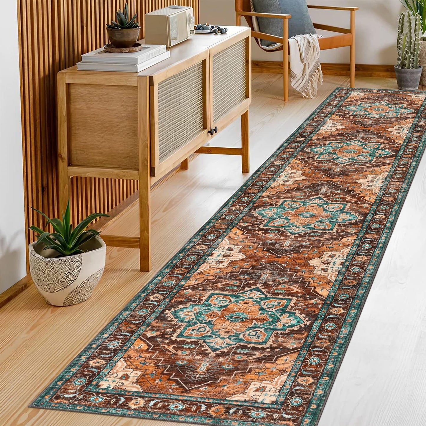 Pauwer Farmhouse Vintage Medallion Area Rug - 2x10, Soft Washable Kitchen Rug, Non Slip Floor Runner for Entryway, Laundry
