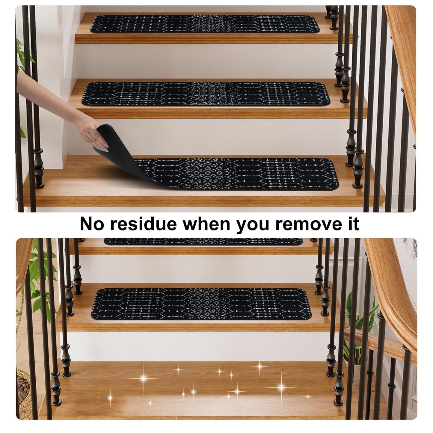 OJIA Stair Treads Non-Slip Stair Runners for Wooden Steps Indoor 15PCS 30"x8" Carpet Stair Treads Stair Mats Staircase Step Treads for Kids, Elders and Dogs, Stair Covers, Black