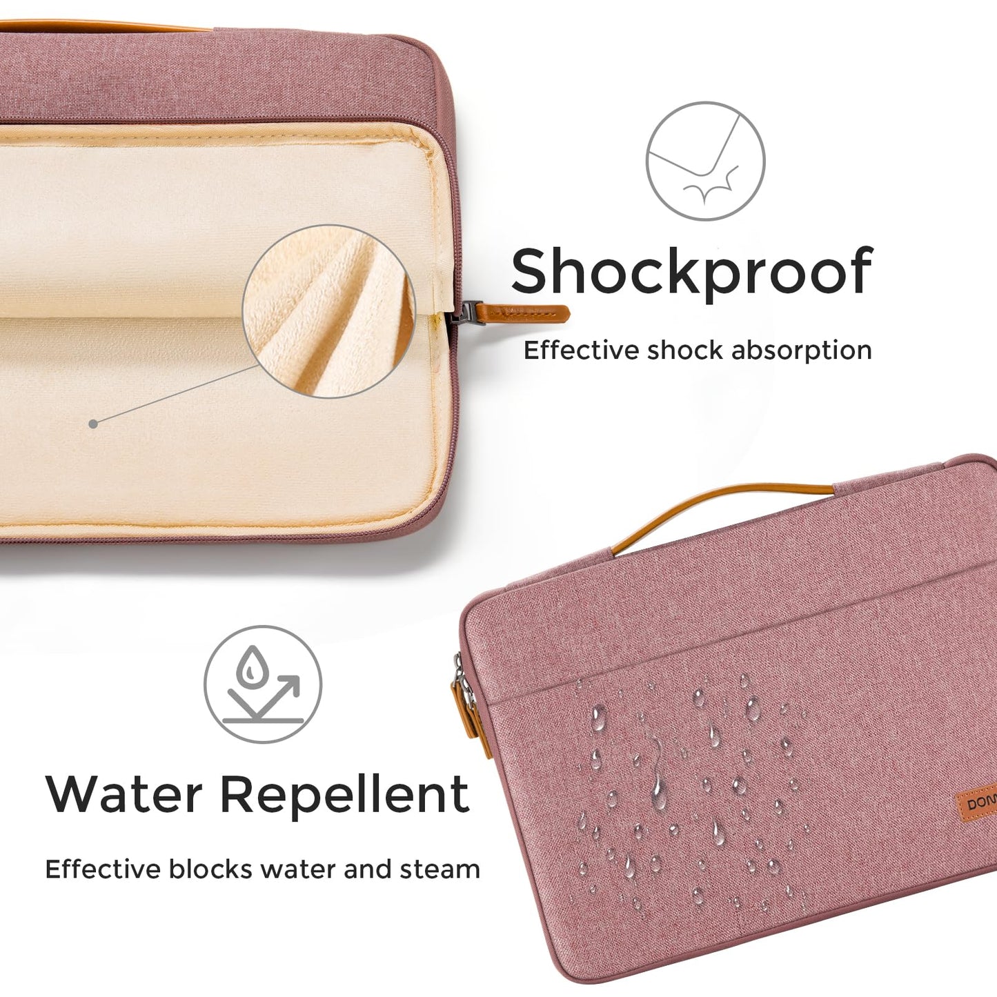 DOMISO 15.6 inch Laptop Case Sleeve Protective Cover Compatible with 16 inch MacBook Pro M4 M3 M2/Pro Max,15.6-16 inch HP Dell ASUS Lenovo Chromebook,Waterproof Computer Cases Bag with Handle,Pink