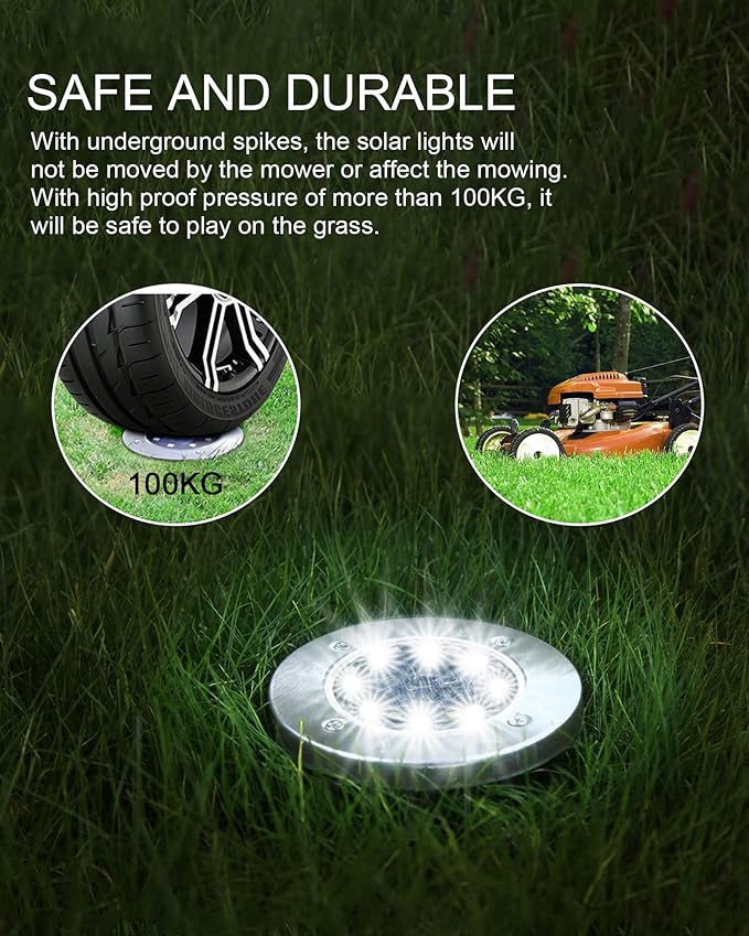UFOND 8 Pack Solar Ground Lights, Outdoor Waterproof Garden Light Decor, Disk Solar Deck Light, Landscape Lighting for Patio Pathway Yard,Outdoor Lights (Cold White)