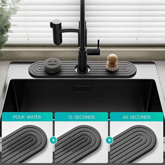 Stone Faucet Mat for Kitchen Sink – Diatomite Fast-Drying Stone Tray, Faucet