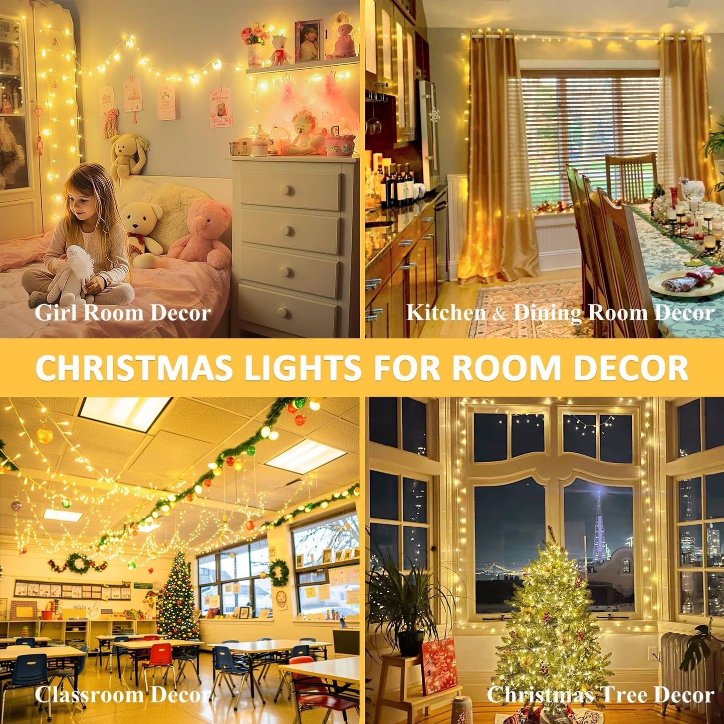 JMEXSUSS 200 LED String Lights Indoor Outdoor Clear Wire, Connectable Warm White Christmas String Lights for Bedroom, 66 Ft Twinkle Fairy Light Plug in for Wedding Home Tree Yard Patio Classroom Decor