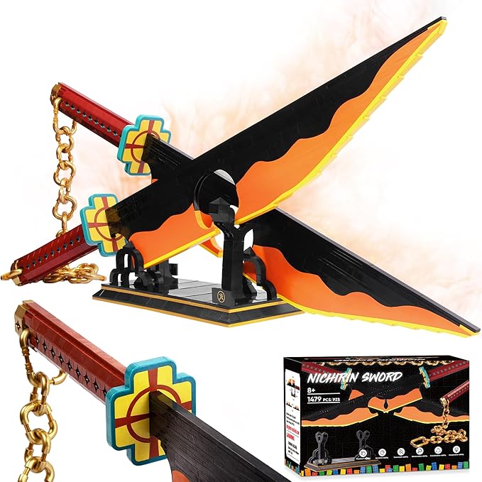 Jorumo Sword Building Set 82in Double Blade Tengen Uzui Sword Building Block with Stand Handmade Cosplay Anime Sword Toy Building Set for Collecting and Gifting 1478Pcs