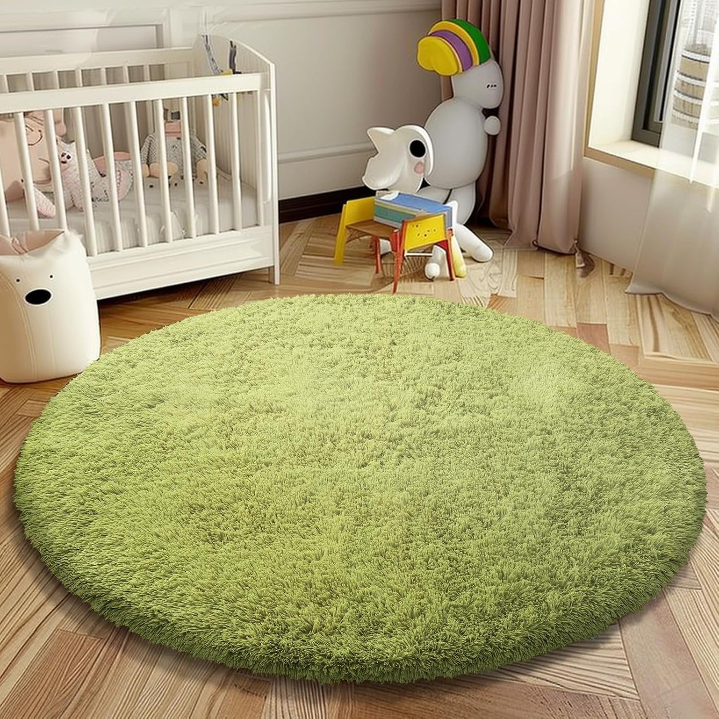 Super Soft Circle Rugs for Girls Princess Castle Toddlers Play Tent 3 Diameter Circular Area Rugs for Bedroom Home Decor Round Shag Playhouse Carpets(Φ3, Grass Green)