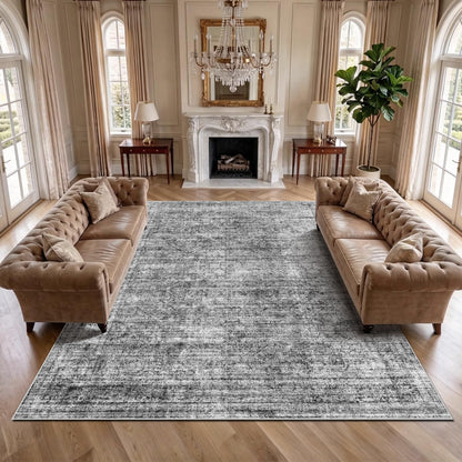 Area Rug 8x10 Washable Rug, Large Soft Rugs for Living Room Vintage Distressed Cashmere Non-Slip Stain Resistant Carpet for Bedroom Dining Room Home Office Gray