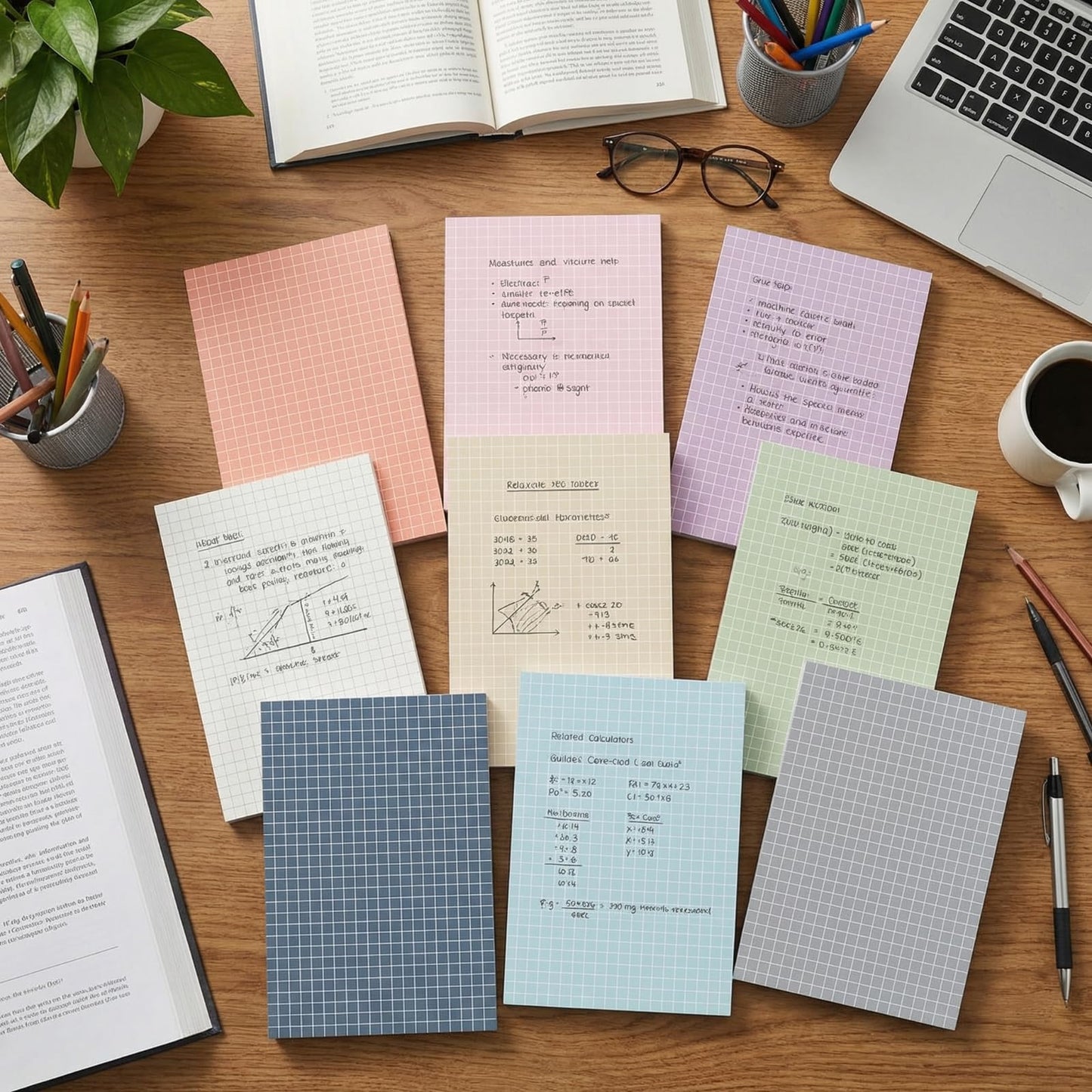 Jecery 9 Pack 6 x 8 Inch Grid Sticky Notes Self Adhesive Memo Pad Cute Graph Paper Self Stick Note Pads with Grid Lines for Gifts Office Supplies, 270 Sheets(Soft Colors)