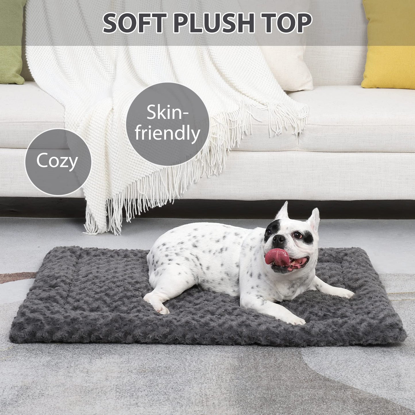 Washable Dog Bed Mat Ultra Soft Dog Crate Pad Comfy Fluffy Pet Kennel Beds Sleeping Mattress for Large Jumbo Medium Small Dogs, 36 x 23 Inch, Gray