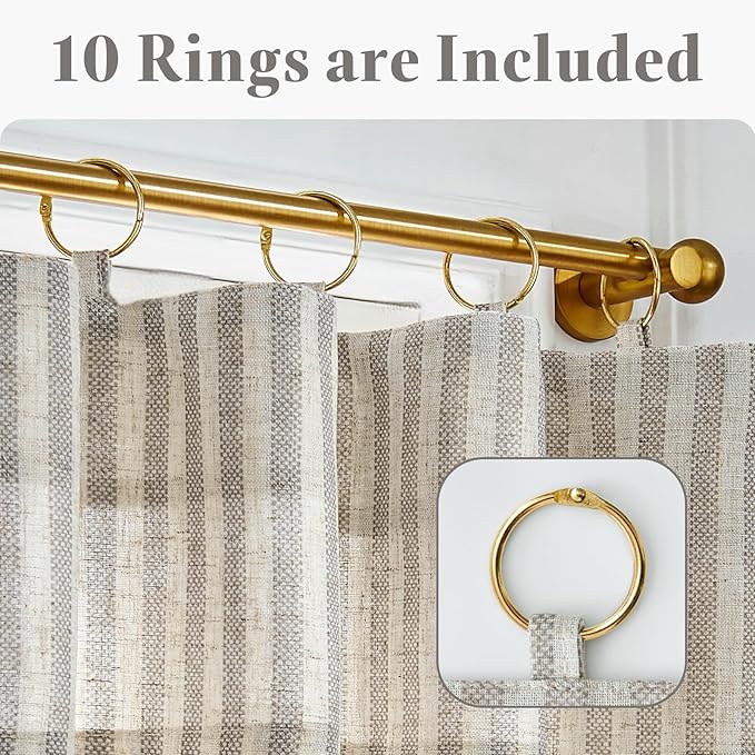 jinchan Striped Linen Kitchen Curtains with Attached Valance 24 Inch Length Cafe Tier Curtains for Living Room Rustic Half Window Light Filtering Rod Pocket Small Drapes 2 Panels Taupe Grey