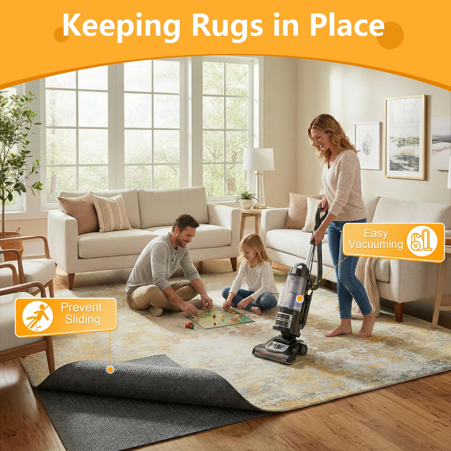 5x7 Non Slip Rug Pad Gripper, 1/4" Thick Cushioned Carpet Pads for Hardwood Floors, Felt and Silicone Backing, Under Area Rugs Anti Skid Mat Keep Rugs in Place