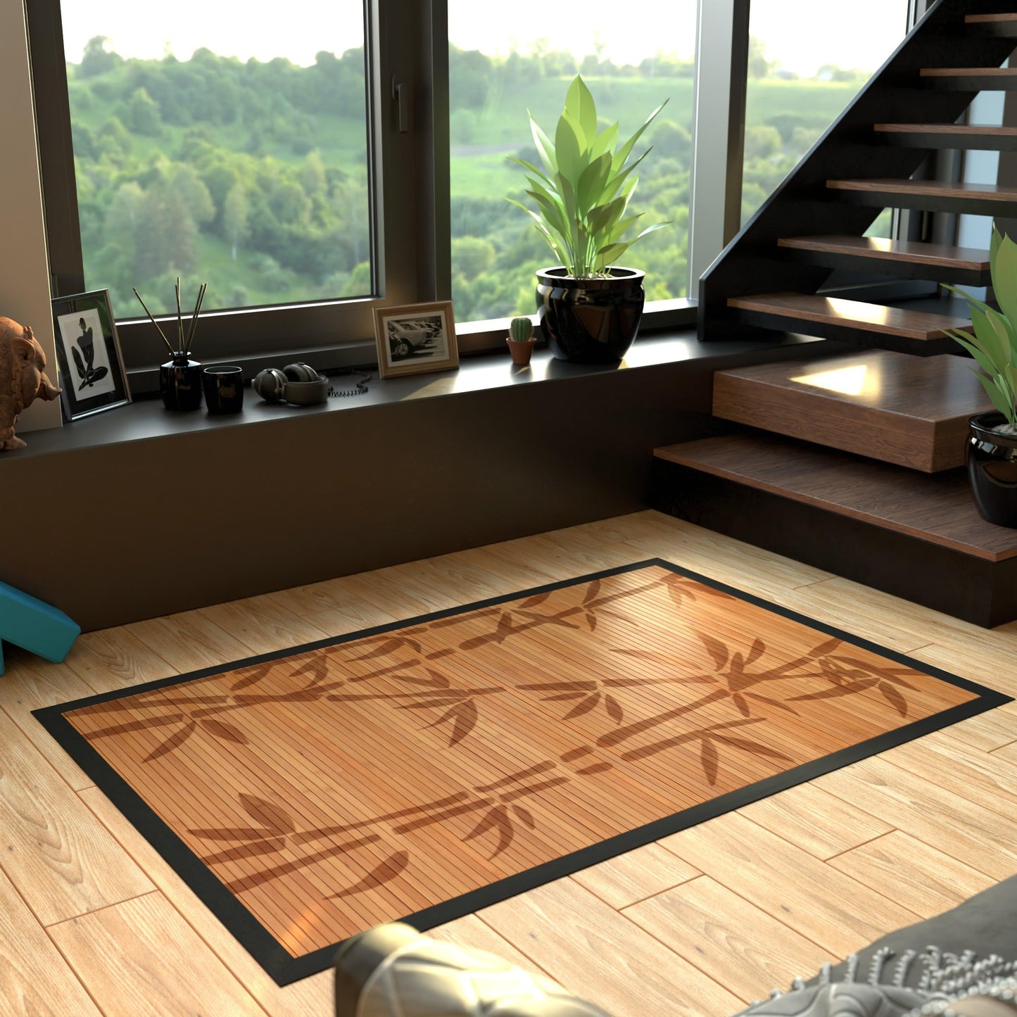 Red Lantern Bamboo Rug - Bamboo Tree - 4' x 6'