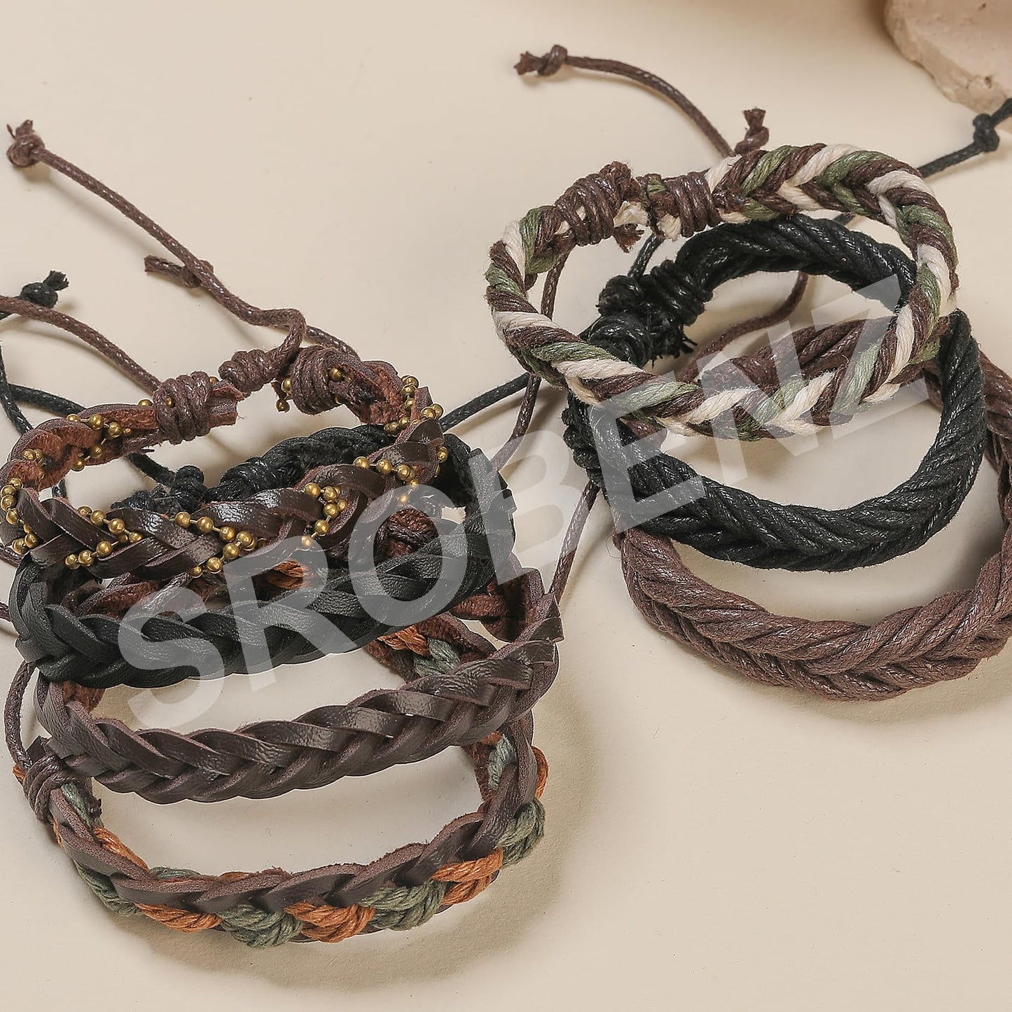 SROBENZ 36Pcs Braided Leather Bracelets for Men Women Wrap Wood Beads Cuff Bracelet Hemp Cords Ethnic Tribal Handmade Wrap Wristband Bracelets Set Adjustable(36Pcs)