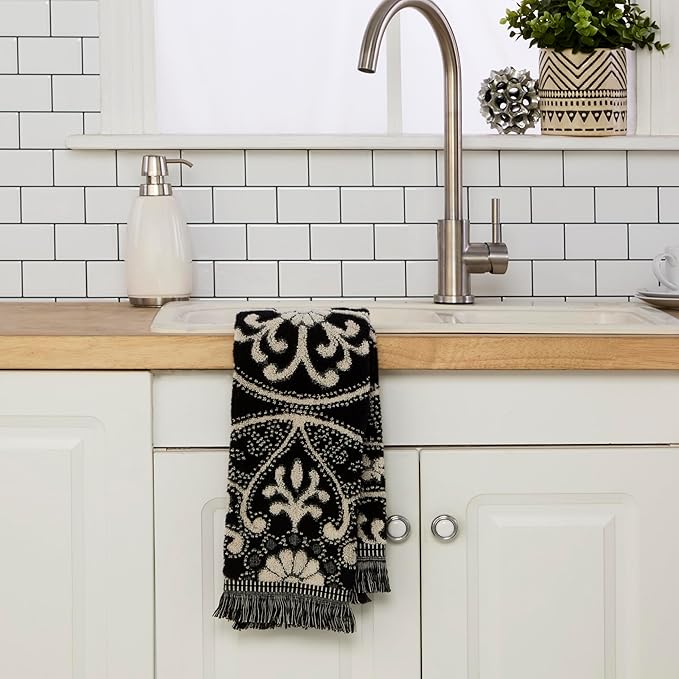 SKL Home Amherst Medallion 100% Cotton Premium 2-Piece Hand Towel Set, 600 GSM