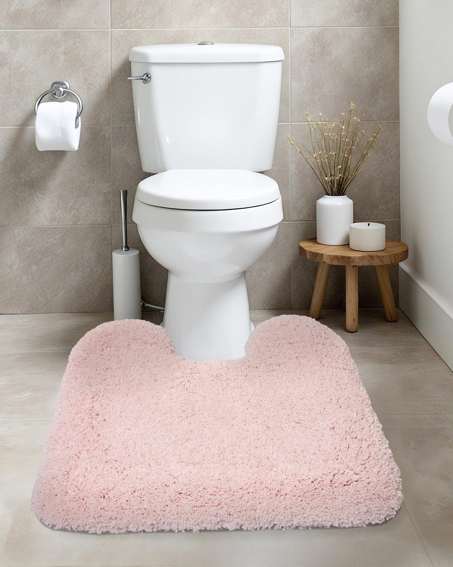 ILANGO Pink Toilet Rugs U Shaped 22" × 24" Non Slip & Super Absorbent Extra Thick Soft, Washable Bath Mats for Bathroom Floor, Microfiber Plush Shaggy Contour Bath Rugs for Toilet,Dry Quick