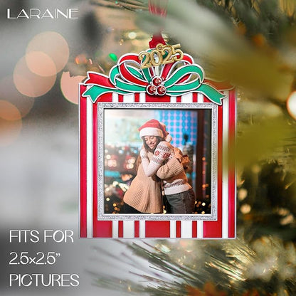 Laraine Christmas Tree Ornaments – Decorative Hanging 2025 Holiday Keepsake Gift Square Pendant with 2.5” Photo Frame Insert for Picture of Pet (Square Red (2025))