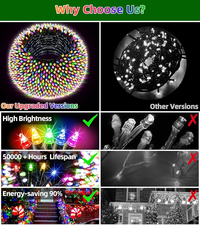 750 LED 240FT Christmas Lights Outdoor,12 Lighting Modes Christmas String Lights with Timer, Dimmable Multicolor LED StringLights Waterproof for Yard Tree Wedding Party Holiday Multicolor
