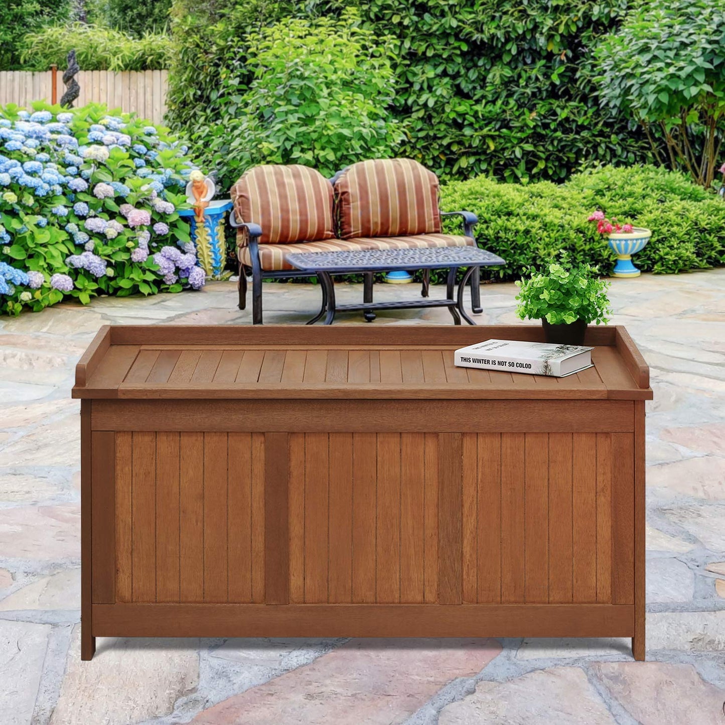 Furinno FG17685 Tioman Outdoor Patio Furniture Hardwood Deck Box in Teak Oil, Natural